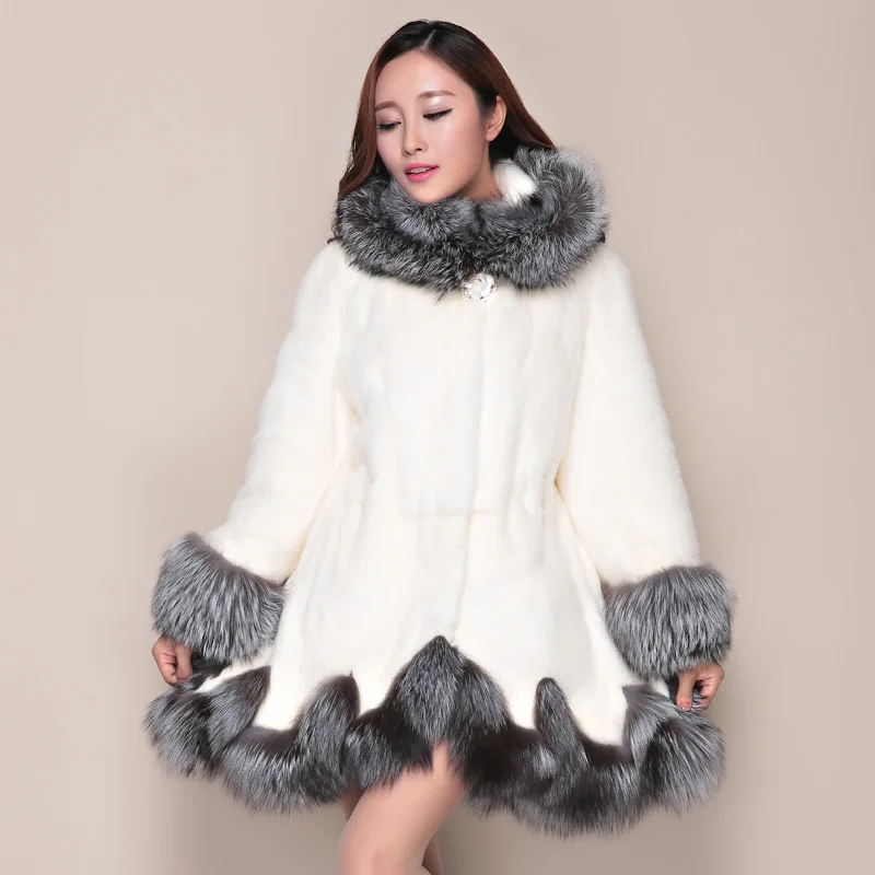 Женское пальто из искусственного меха норки роскошное средней длины лисы новый