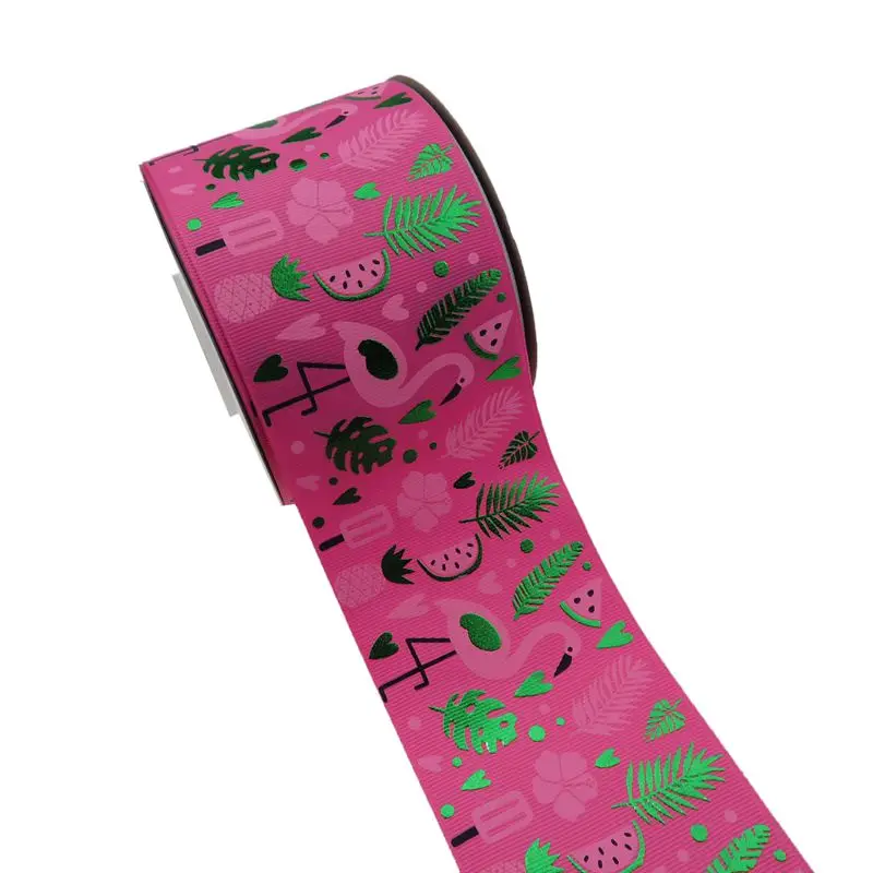 BOCA 75mm (3 inch) Flamingo Ink pink and green foil grosgrain ribbon many color for choose DIY Hair accessories |