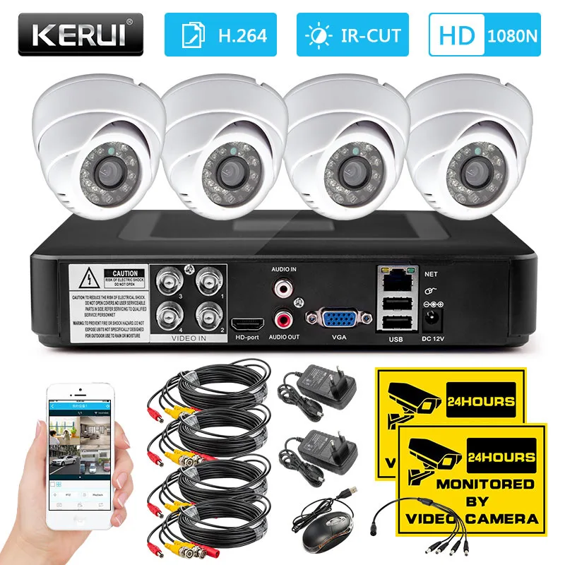 KERUI 4CH система видеонаблюдения для дома 1200TVL внутренний DVR комплект камера наблюдения система ночного видения приложение монитор камера