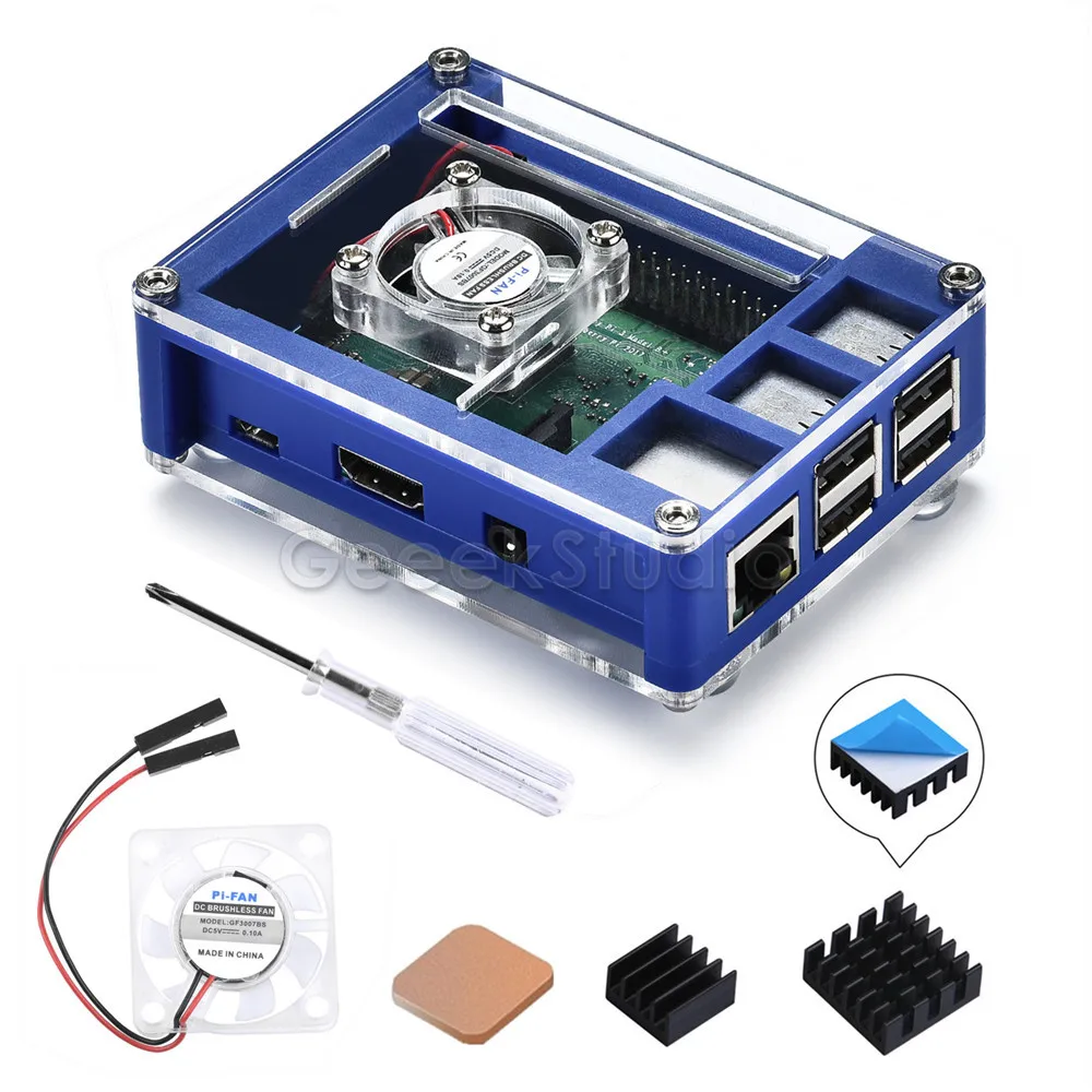 New! Acrylic Plastic Blue & Transparent Case with Optional 5V 2.5A Power Adapter for Raspberry Pi 3B+ / 3B Plus (Not Include) |
