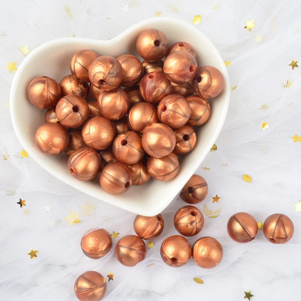 metal copper LOFCA 30 шт. Силиконовые 12 мм бисер ребенок прорезывание зубов игрушка BPA бесплатно пищевого качества Детские Прорезыватели круглые свободные бусины DIY Уход ювелирные изделия ожерелье - Цвет: metal copper