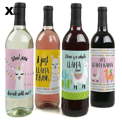 Wine Bottle Label X6 Альпака лама Тема Бумажный Мешок тарелка посуда соломенная фольга латексный баннер из воздушных шаров игра игрушка Loot коробка день рождения принадлежности для детской вечеринки подарок - Цвет: Wine Bottle Label X6