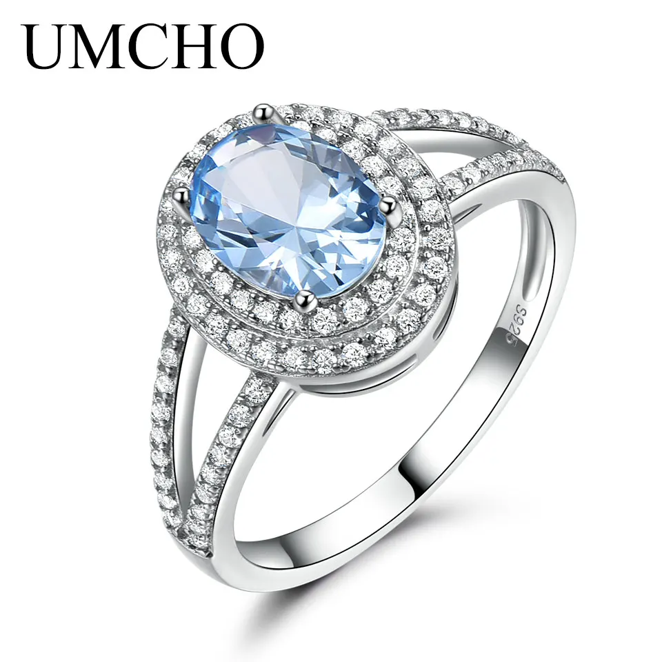 Женское кольцо из серебра 925 пробы с голубым топазом|Кольца| |