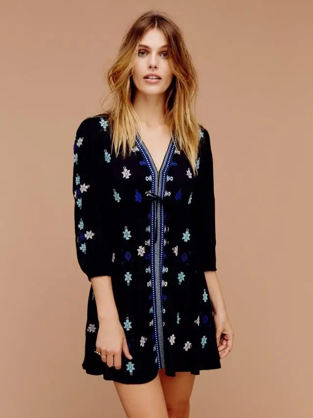 Женское Хлопковое платье бохо льняное мини с v образным вырезом и регулируемой