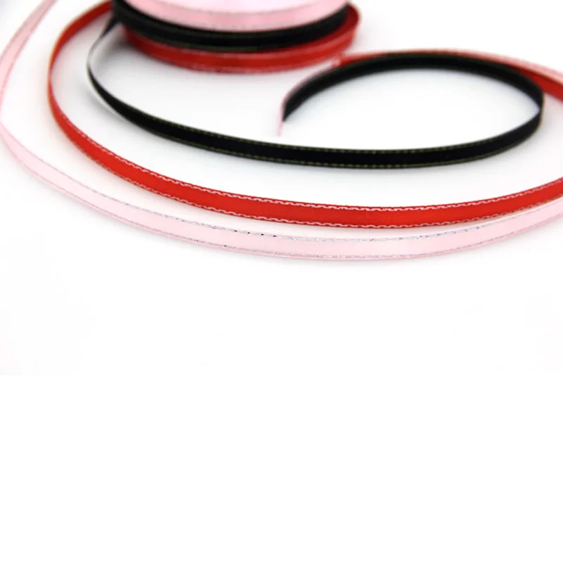 25 ярдов/рулон Двухсторонняя Атласная Лента с серебристыми краями 6 мм | Дом и сад