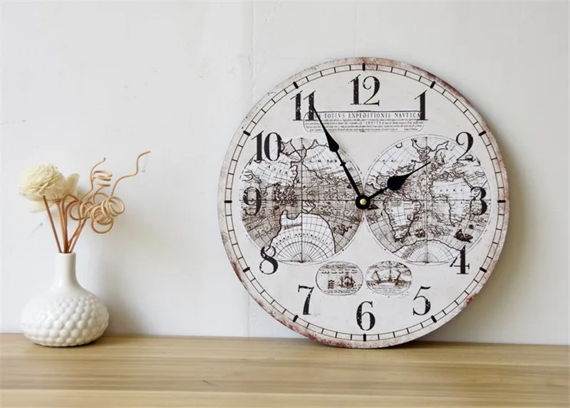 Европейская мода настенные Висячие часы глобус Карта ностальгия твердой