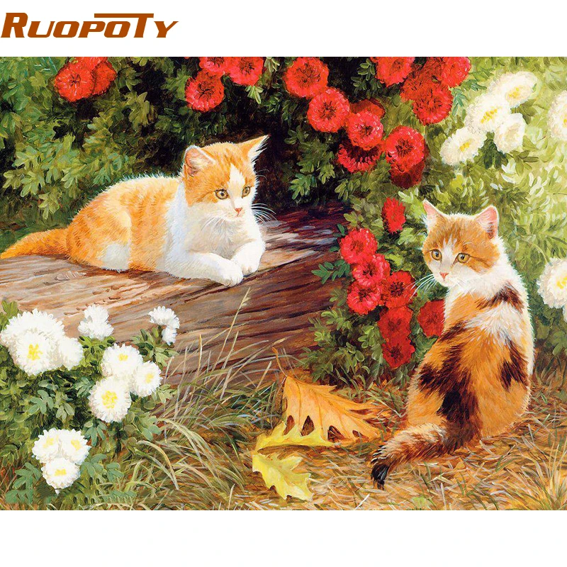 RUOPOTY diy рамка милый кот DIY живопись по номерам животных Современная Настенная на