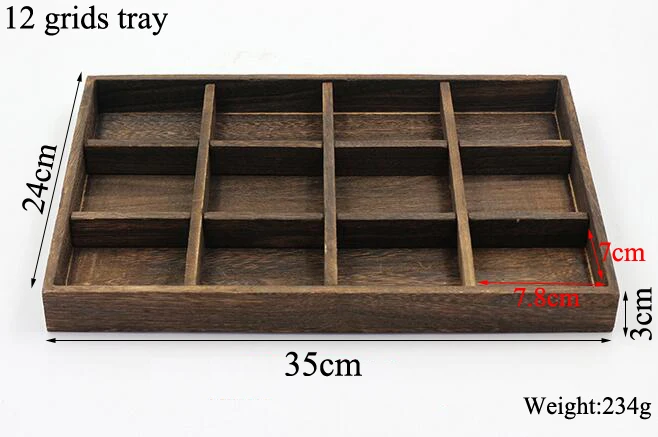 12 grids tray Новое поступление деревянный лоток для ювелирных изделий ювелирные изделия Органайзер Серьги Браслеты Колье Ожерелья Подвески хранения Винтаж пластины - Цвет: 12 grids tray