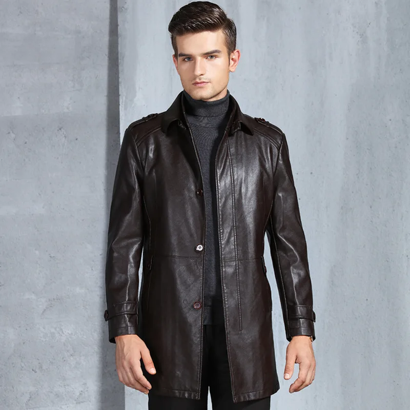 Марка 2018 Мода осень зима из натуральной кожи куртка Для мужчин теплые толстые