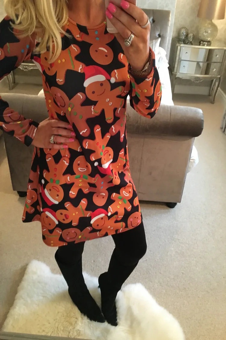 Eyegemix Casual Printing Cartoon Christmas Santa Nice Lot Dress Autumn Winter A -line Size S -2xl Women's Clothing | Женская одежда