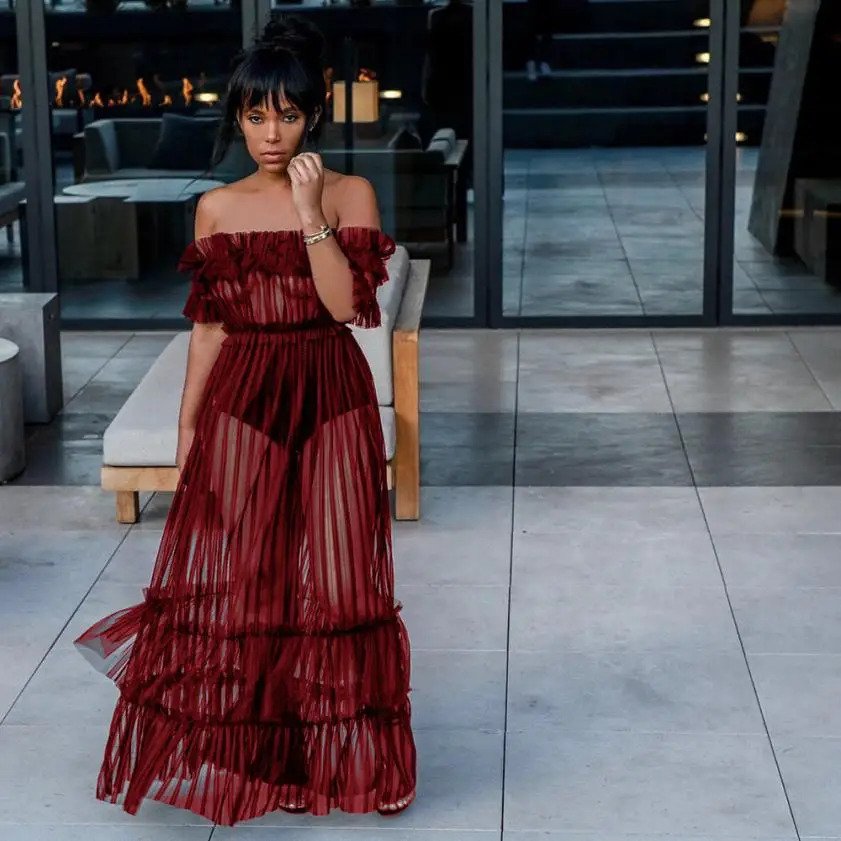 Женское платье модное сексуальное кружевное с открытыми плечами и высокой