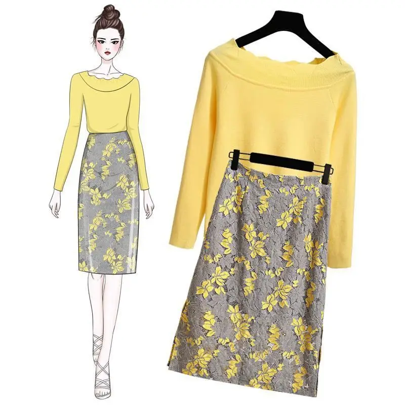 Женский комплект из 2 предметов осенне весенний элегантный свитер с оборками +