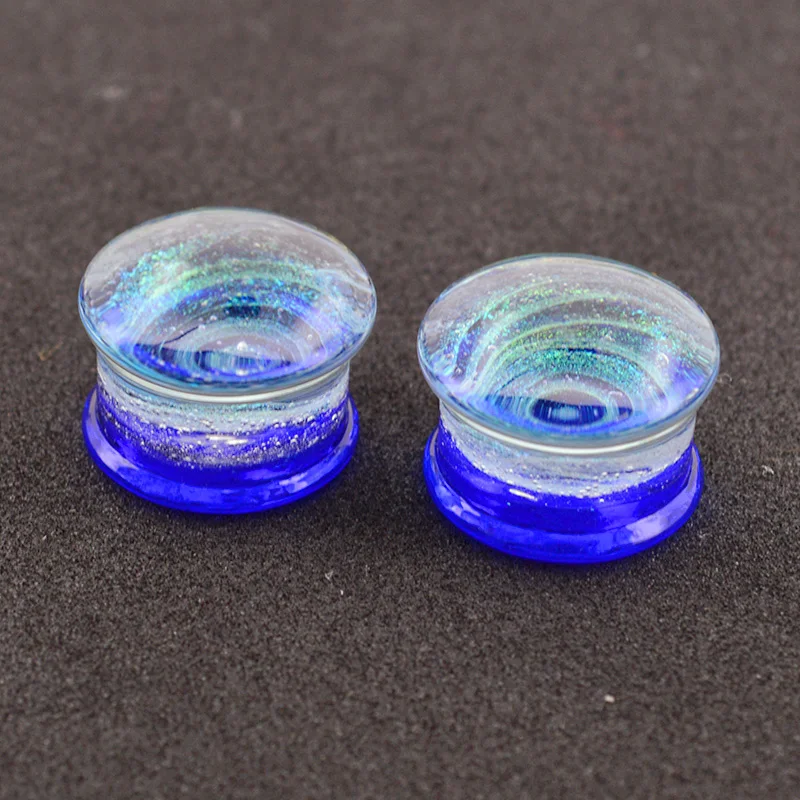 Корпус панк Модные беруши пирсинг ювелирные изделия 4 шт. Pyrex стекло Bule Galaxy штекер с зеленый синий черный мрамор силиконовые Plug4pcs