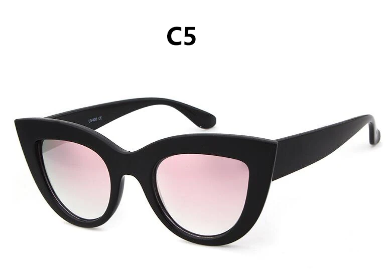 C5 black pink Матовые черные солнцезащитные очки кошачий глаз, женские модные розовые зеркальные тени, роскошные брендовые дизайнерские солнцезащитные очки для женщин, трендовые очки с УФ-защитой - Lenses Color: C5 black pink