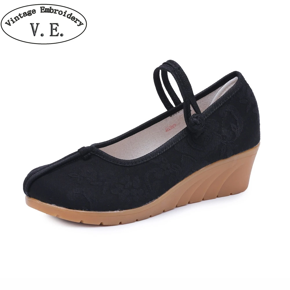Женские туфли лодочки с вышивкой в винтажном стиле Тканевая обувь китайском