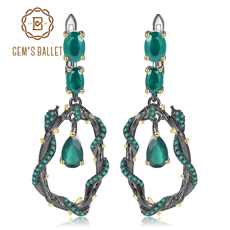 Женские серьги-подвески ручной работы GEM'S из стерлингового серебра зеленый