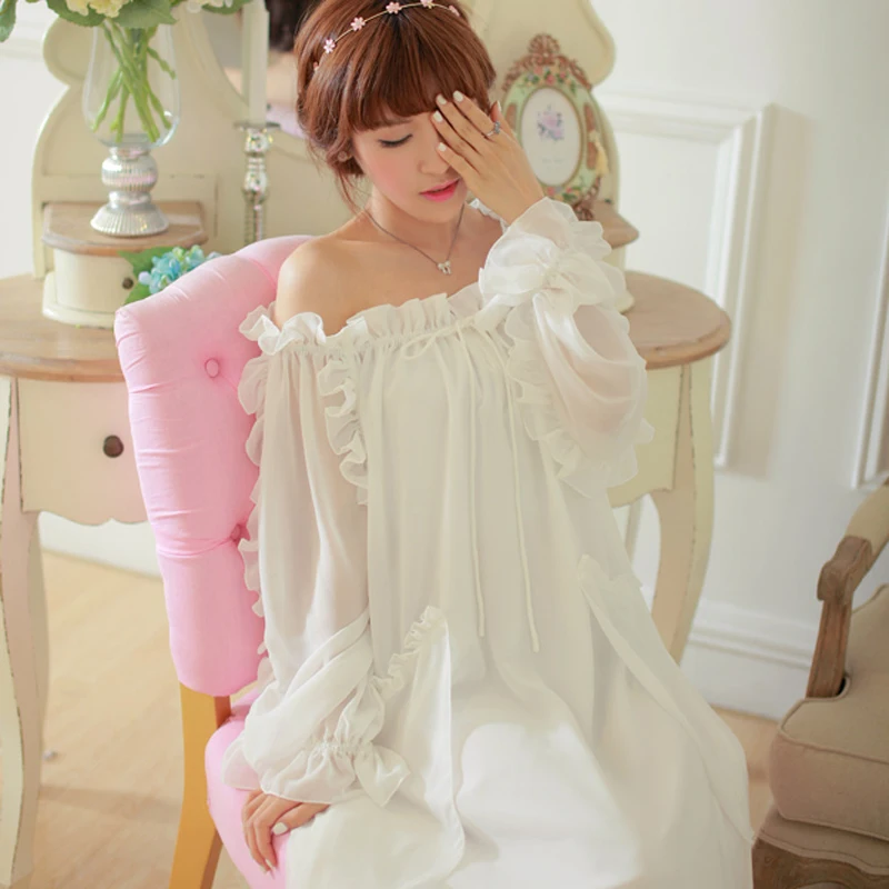 Ночная рубашка женская с длинным рукавом красивая домашняя сорочка винтажная