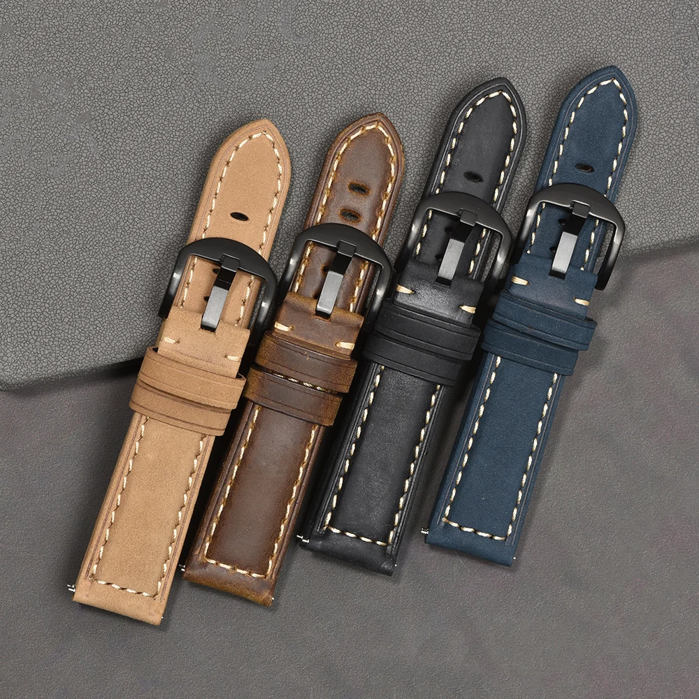 BEAFIRY Crazy Horse Calfskin Leather Watch Band 20mm 22mm 24mm Straps Watchbands Dark Brown Light brown Black Blue Green Belt