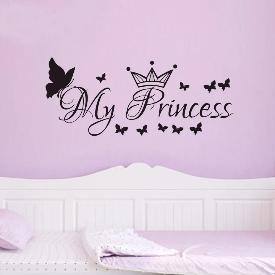 

ZOOYOO My Princess Butterflies Crown Wall Sticker Home Decor Removable Vinyl Art Murals Nursery Baby Room Wall Decals For Girl