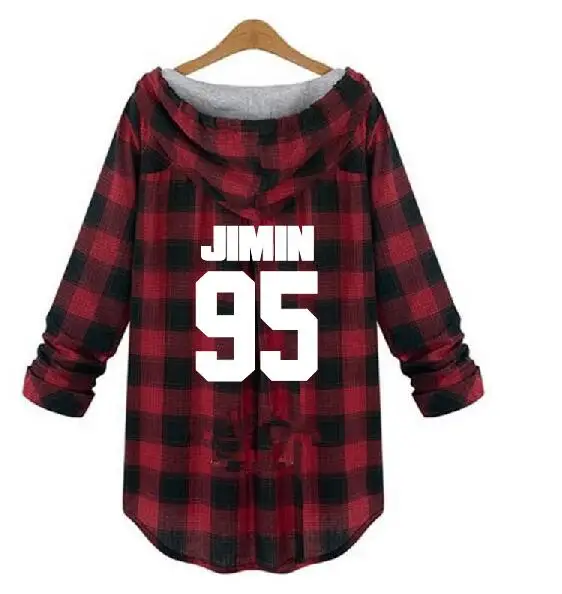 9 Kpop Bangtan Jimin JUNGKOOK Женская толстовка Весна Осень клетчатая верхняя одежда с длинным рукавом толстовки женские свободные толстовки harajuku - Цвет: 9