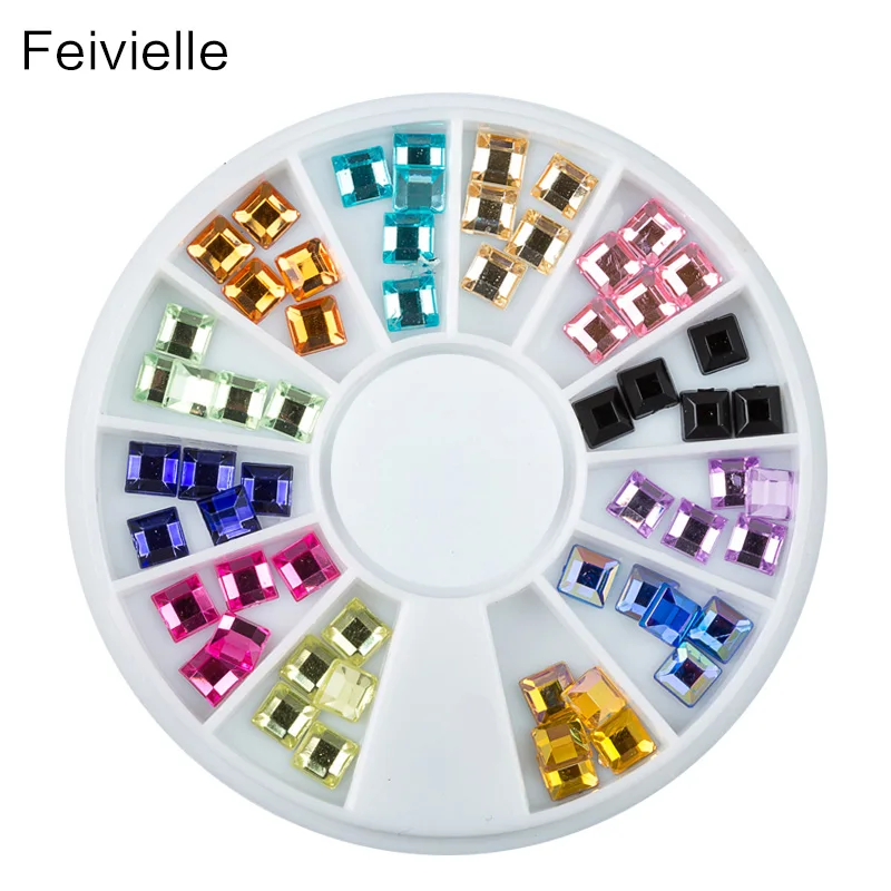 Feivielle 12 цветов 4 мм Новый дизайн 3D квадратные опаловые блестки Стразы DIY Дизайн