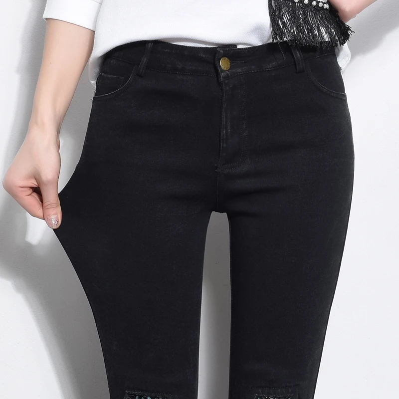 2018 весенние эластичные брюки с блестками алмазные женские зауженные длинные