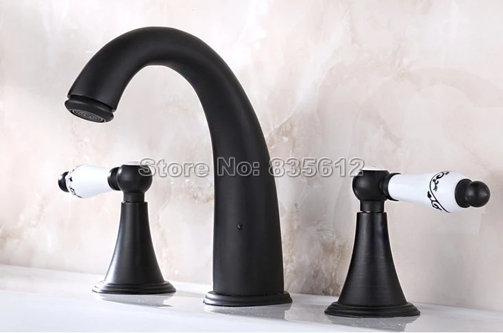 

Widespread Black Oil Antique Brass Bathroom Basin Faucet Vessel Sink Mixer Dual Ceramic Lever Taps Wnf074
