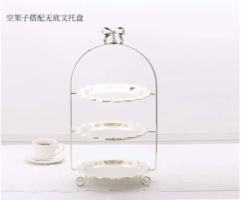 silver style 3 Роскошные 3 слоя серебро/золото металлическая, для подставки для пирожных торт лоток чашка подставка для торта держатель для свадебной церемонии, DGP067 - Цвет: silver style 3