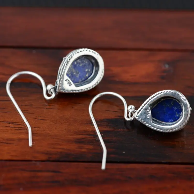 

[silver] deer King Lapis Thai silver earrings style S925 Silver Handmade wholesale female drops