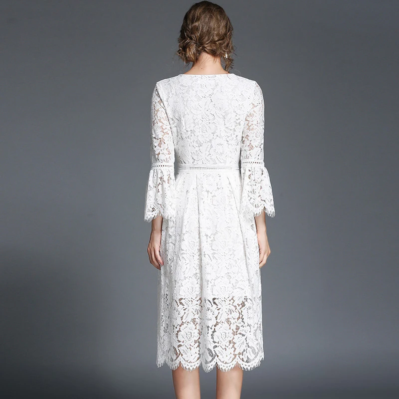 Новый стиль Для женщин 2018 Лето Однотонная одежда Кружева выдалбливают Flare