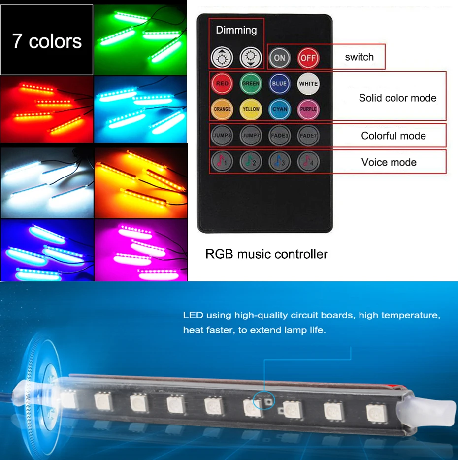 RGB ленсветильник светодиодная Автомобильная с пультом ДУ 16 цветов 4 шт.|style light|styling