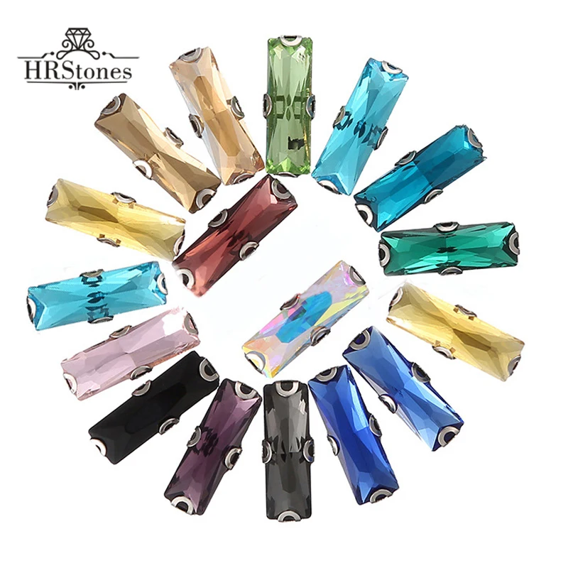 Кристаллы Rhinestone прямоугольной формы с плоской задней частью для шитья, в форме D-когтя, для декорирования свадебных нарядов: 5x10мм, 5x15мм, 7x21мм.