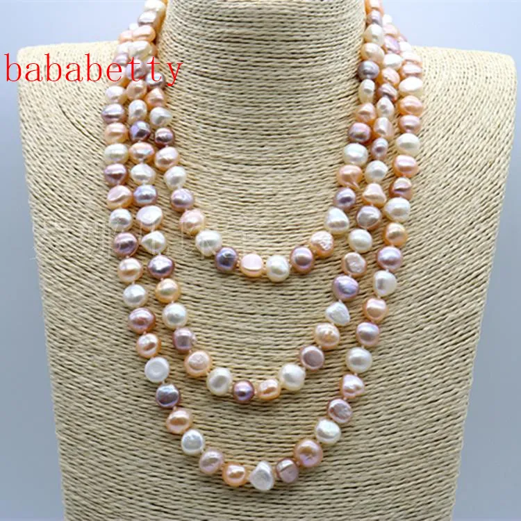 Natural Baroque Freshwater 8-9MM Pearl Sweater Chain Multilayer 160cm Long Necklace Mixed Color |