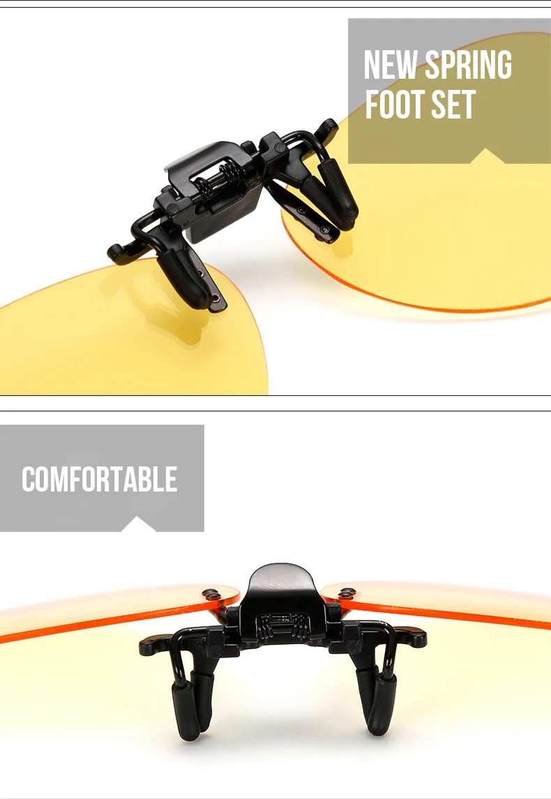 Fashion Men Clip on Polarized Night Fishing Driving Cycling Prescription Glasses with Yellow Polarizing Women Sunglasses