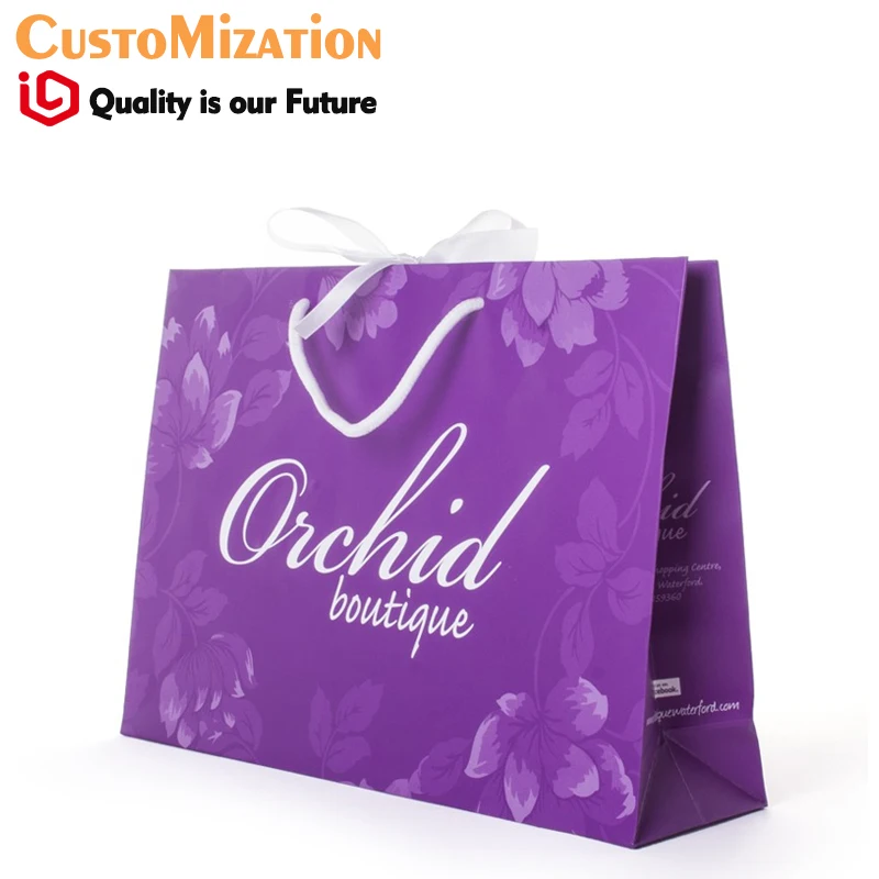 Фиолетовый фиолетовый цвет печать логотипа бумажный мешок для ухода за кожей