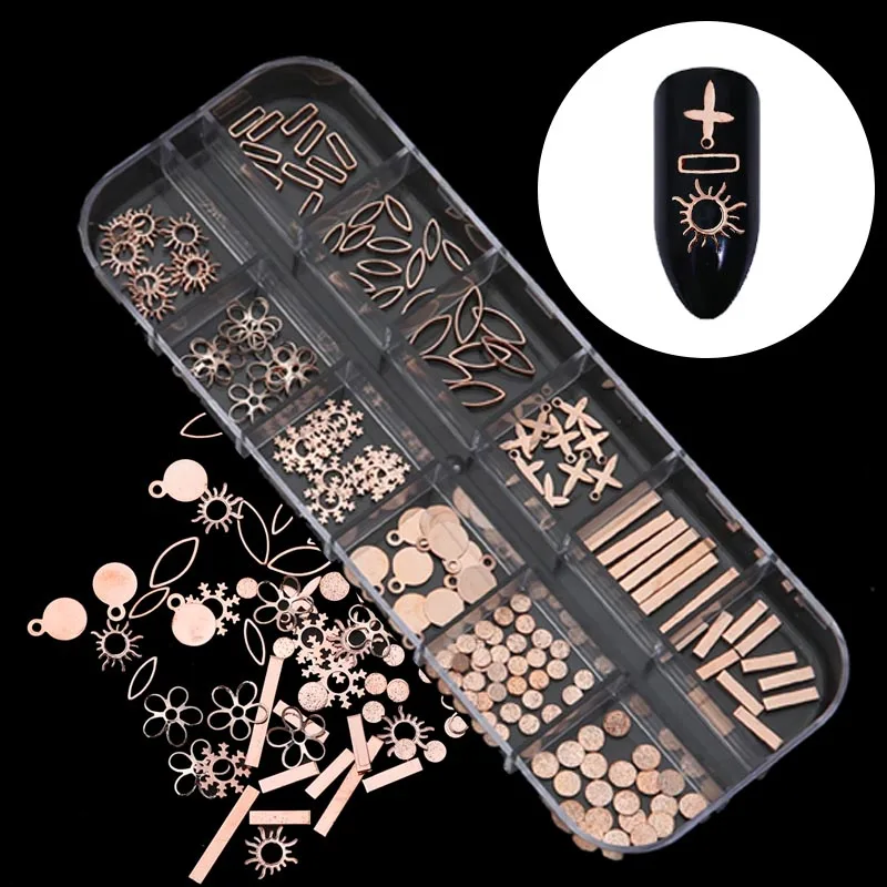 1 коробка заклепок для ногтей розовое золото металлические прямоугольные