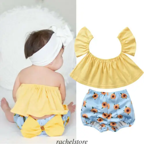 Комплект детской одежды из 2 предметов для маленьких девочек летний укороченный