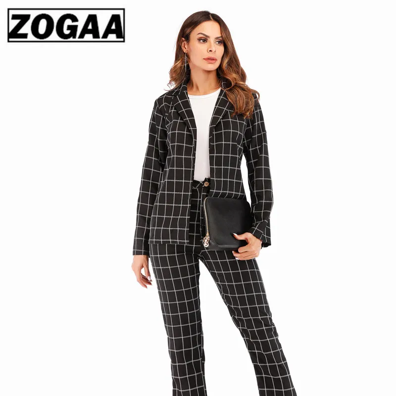 Женский деловой костюм из 2 предметов Модный черный в клетку для отдыха на весну
