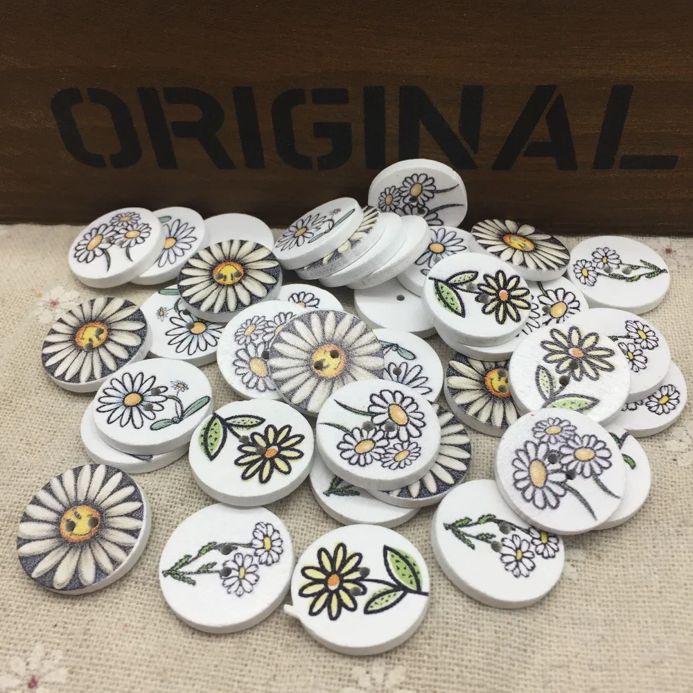 100 шт. круглые деревянные пуговицы с цветочным принтом 20 мм|sewing buttons|buttons 20mmround buttons