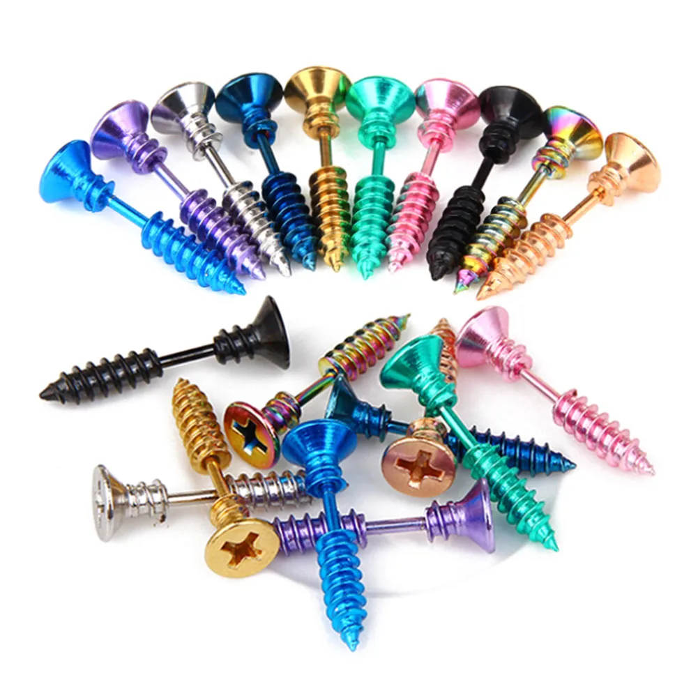 Vogue Style 1Piece Steampunk Screw Stud Earrings Stainless Steel Body Piercing Ear For Men Women Anti Allergic | Украшения и