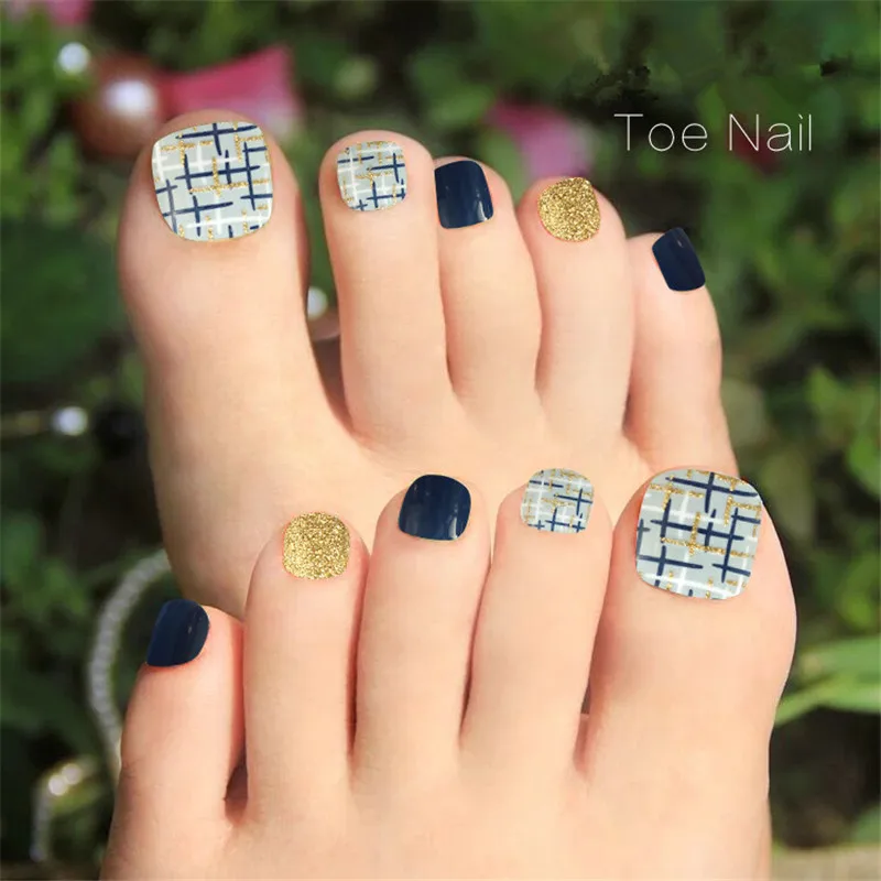 Блестящий Носок дизайн ногтей красочные накладные ногти для пальцев ног полное
