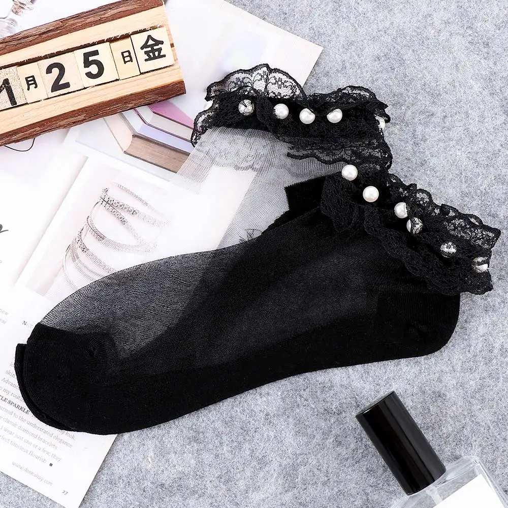 Лето 2019 модные женские носки с жемчугом короткие кристаллами тонкие | Женская
