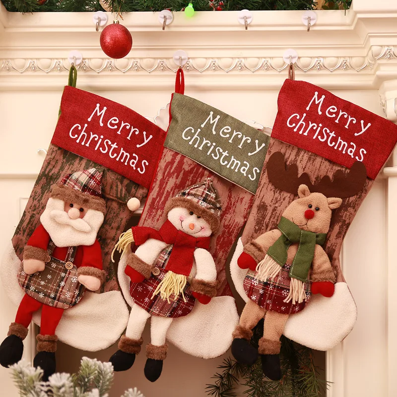 Large Christmas Stockings Santa Claus snowman elk Gift Kids Candy Bag Xmas Hanging Ornaments santa sacks Home Party Decoration | Дом и сад