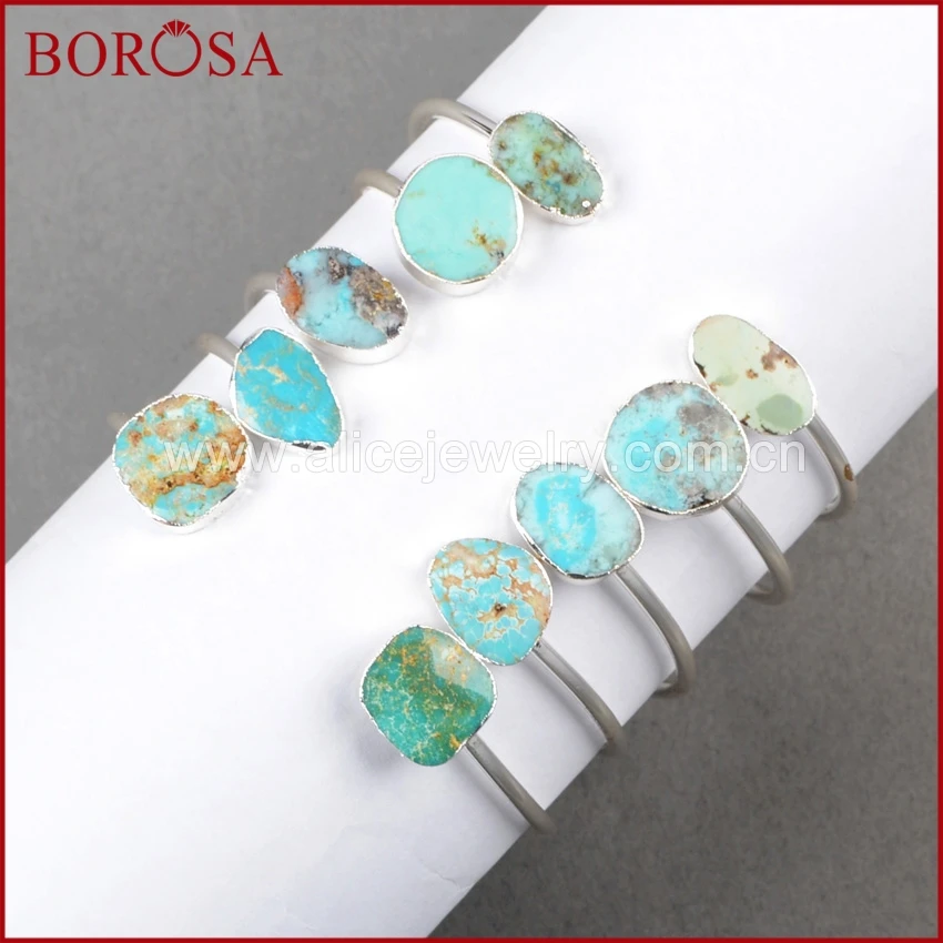 BOROSA 1 шт золотой цвет серебряный цвет наручники произвольной формы натуральный голубой камень натуральная бирюза регулируемые браслеты G0235 S0235