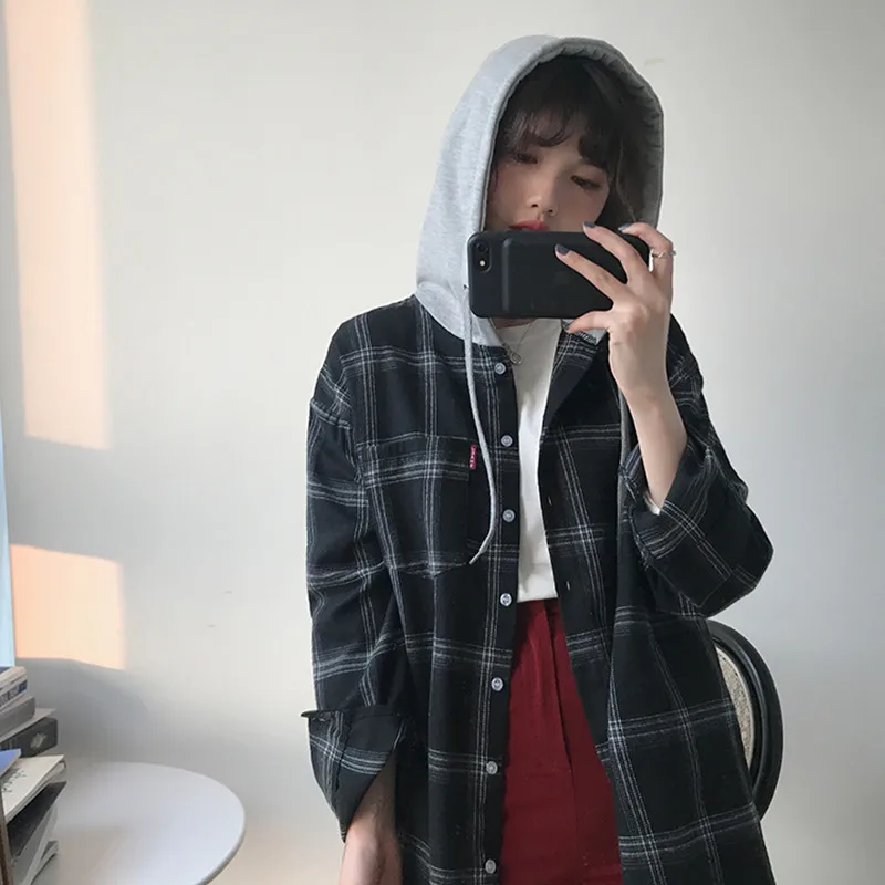 Женские свободные рубашки в Корейском стиле 2 цвета блузка клетку из