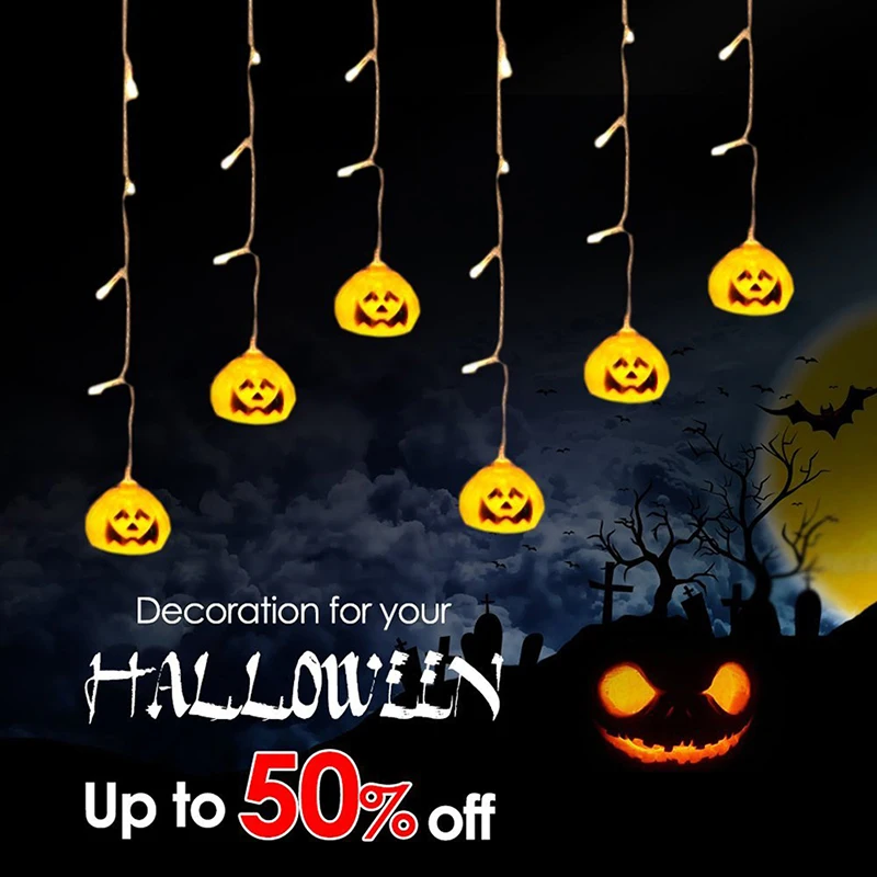 

3.5M 96leds 5M 216leds Halloween Pumpkin LED curtain String Lights AC220 Halloween Holiday Christmas Garden Decoration Light
