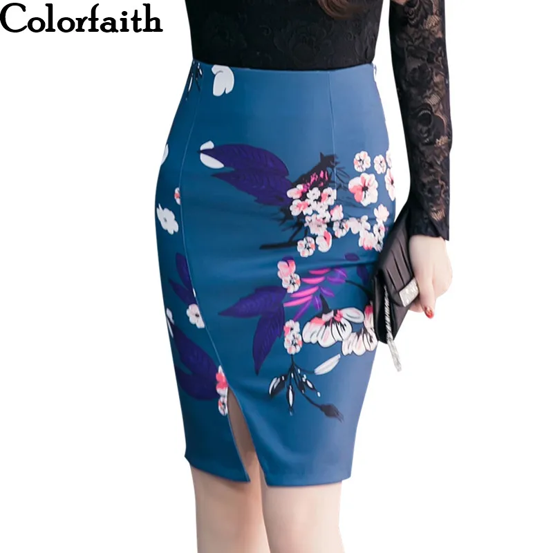 2017 Женская юбка-карандаш с разрезом Базовая юбка-труба цветочным принтом