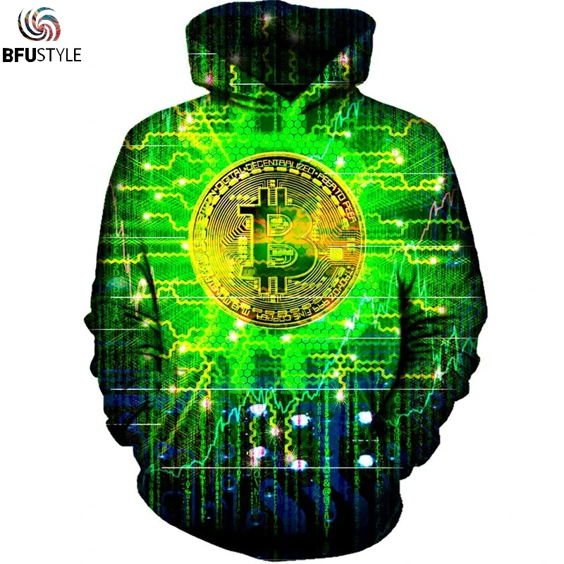 Мужская и Женская толстовка с капюшоном Биткоин повседневные толстовки в стиле