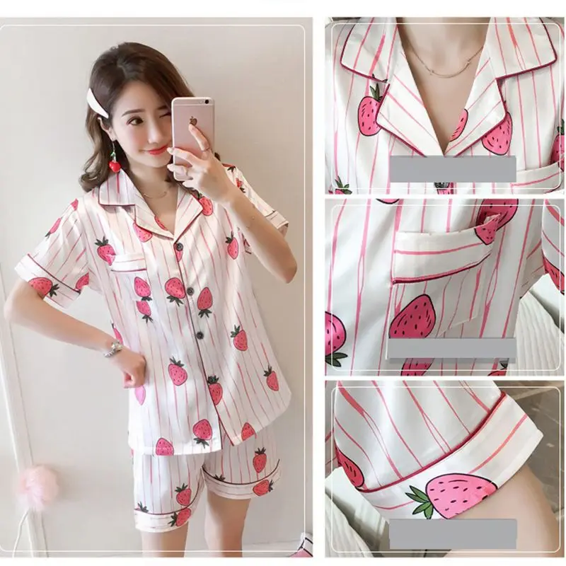 Smmoloa Женская одежда для сна атласная Шелковая пижама с принтом мягкая Домашняя