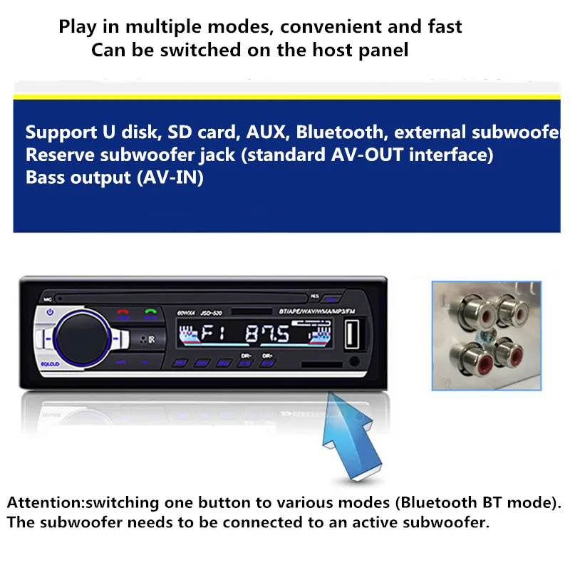 12 В Авторадио 1 Din автомобильное радио JSD-520 стерео Bluetooth аудио MP3 рекордер USB SD AUX